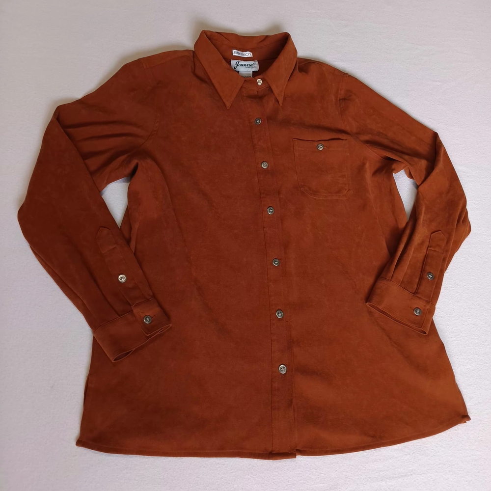 Vintage Joanna Rust Orange Button Down Shirt Blouse Women’s Med Petite Stretch